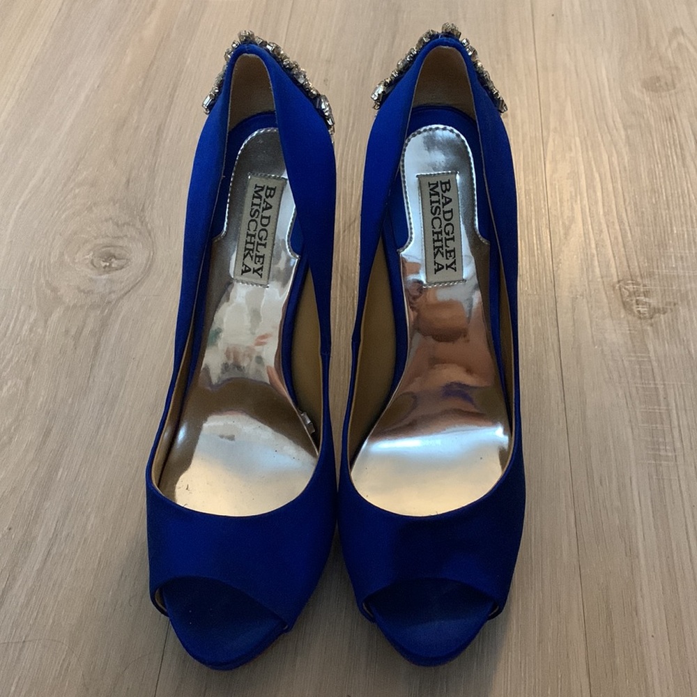 Badgley Mischka Kiara Embellished Peep Toe Pump- Blue (8) - Picture 3 of 8